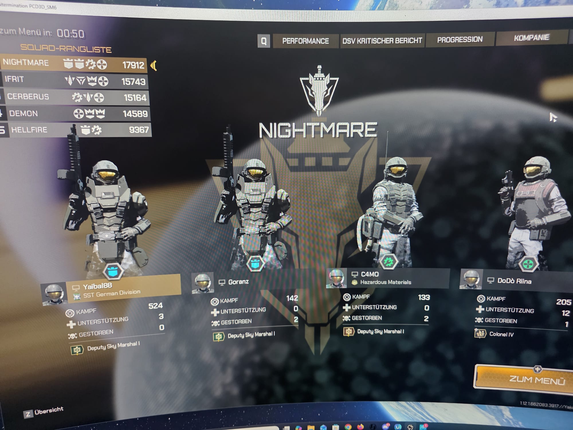 Starship Troopers: Extermination Squad-Bildschirm mit Yaibal88 für die SST German Division